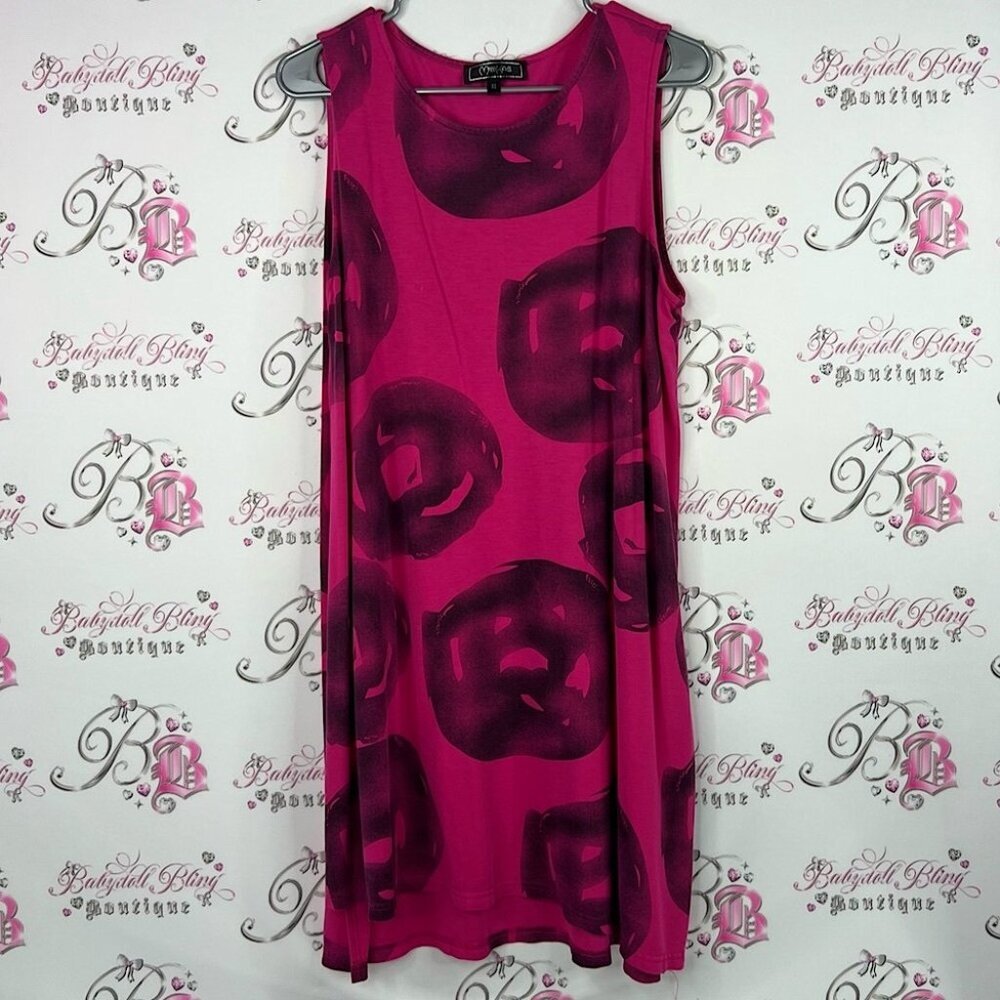 Minkas mini dress abstract round Stylish Sleeveless Fuchsia Black long Tank Top
